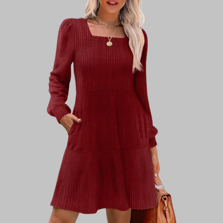 ULAN™ - Relaxed Square Neck Long Sleeve Midi Dress