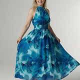 Constanza | Vestido Midi con Cuello Halter Fruncido