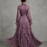 Gabriela | Vestido Maxí Ruffle con Cuello de Lazo