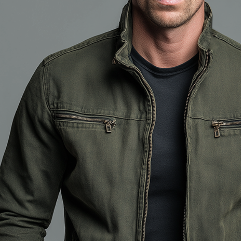 Men's Retro Casual Cotton Washed Zipper Lapel Jacket - Model MTA0339I1TO