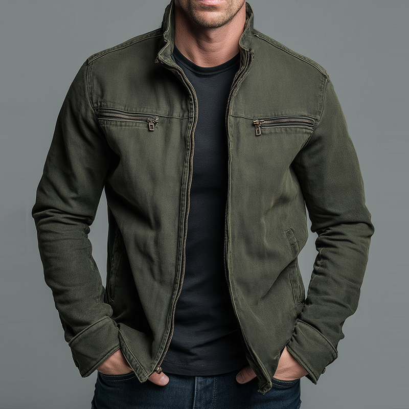 Men's Retro Casual Cotton Washed Zipper Lapel Jacket - Model MTA0339I1TO