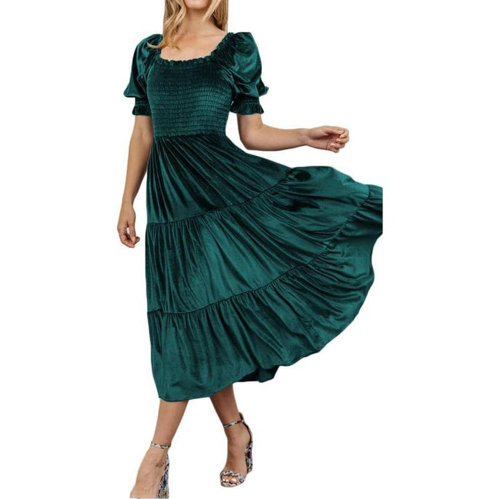 AUDREY™ - Versatile A-Line Midi Dress with Square Neck and Puff Sleeves