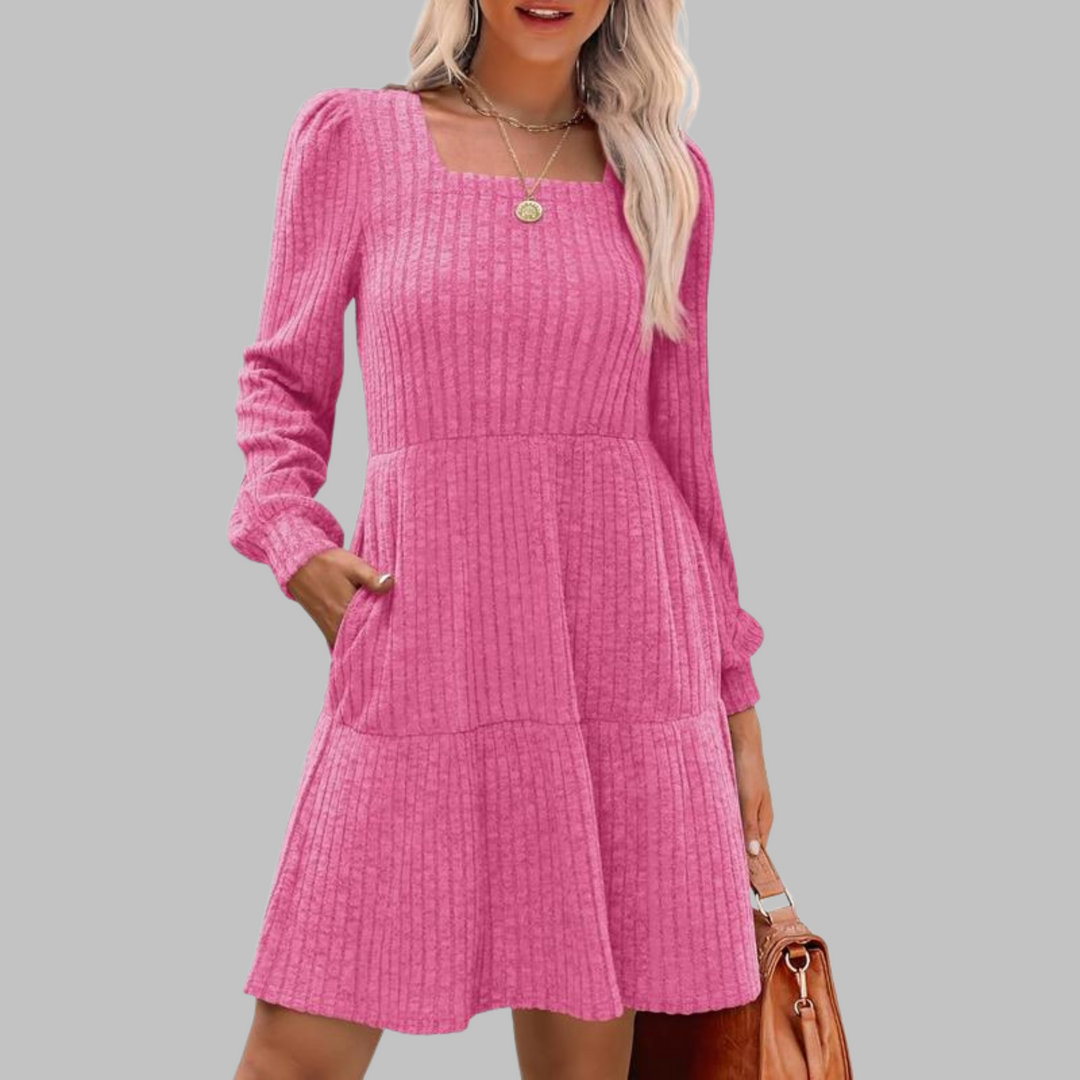 ULAN™ - Relaxed Square Neck Long Sleeve Midi Dress