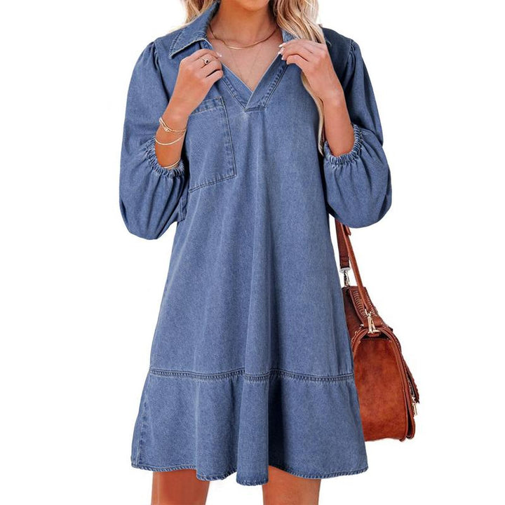 GEMMA™ – Timeless Soft Washed Denim Dress with Puff Sleeves