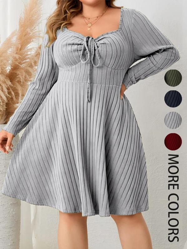 KATE™ - Plus Size A-Line Dress with Ribbed Sweetheart Neck for Autumn
