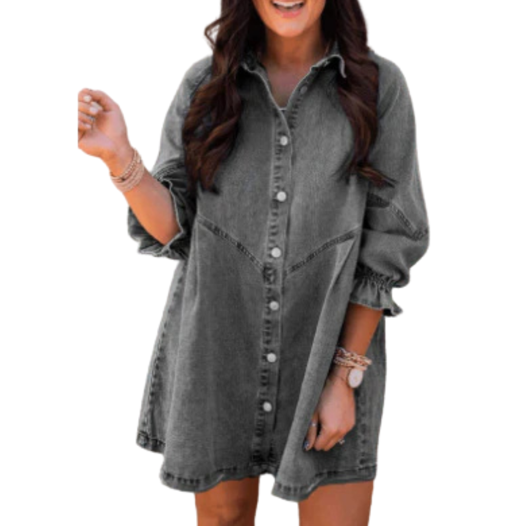MARENE™ - Chic Washed Puff Sleeve Mini Dress
