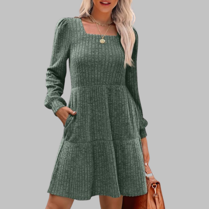 ULAN™ - Relaxed Square Neck Long Sleeve Midi Dress