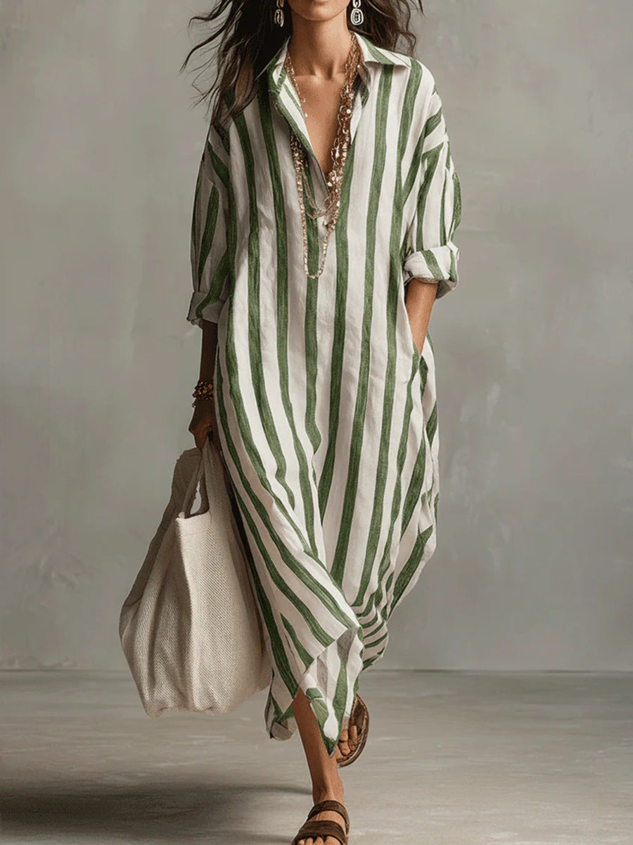 SUMMERBREEZE™ Triibuline Naiste Maxi Kleit