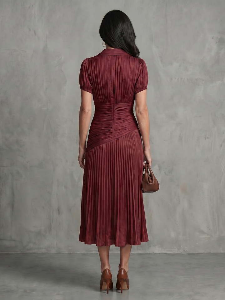Rocío | Vestido midi con cintura plisada y rayas