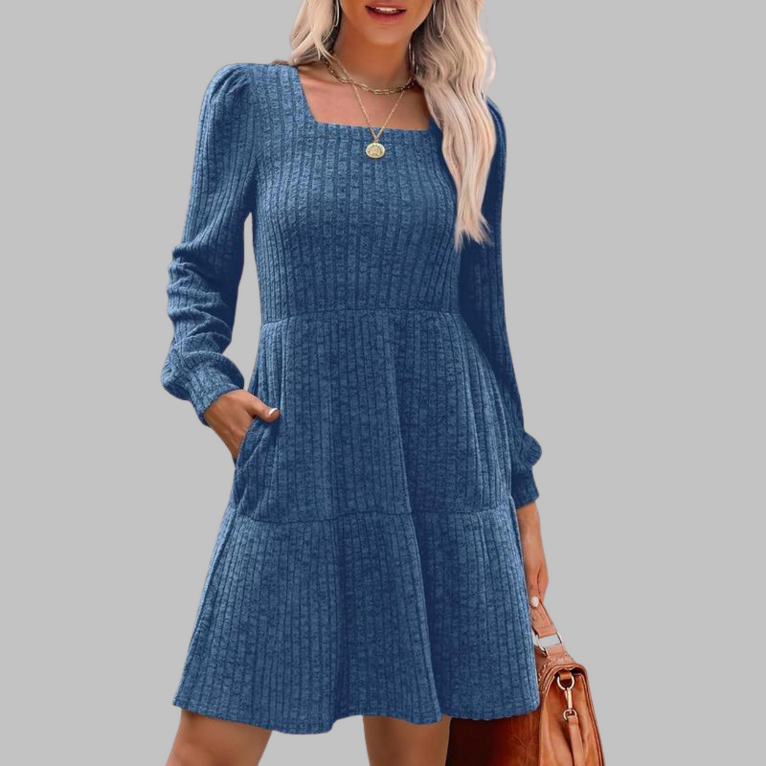 ULAN™ - Relaxed Square Neck Long Sleeve Midi Dress