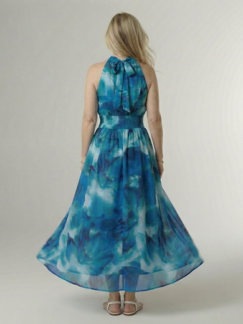 Constanza | Vestido Midi con Cuello Halter Fruncido