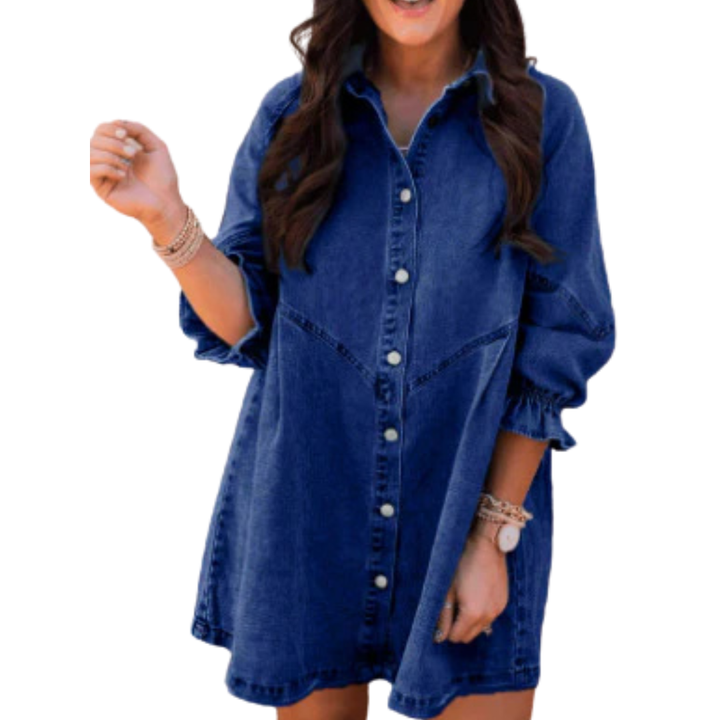 MARENE™ - Chic Washed Puff Sleeve Mini Dress