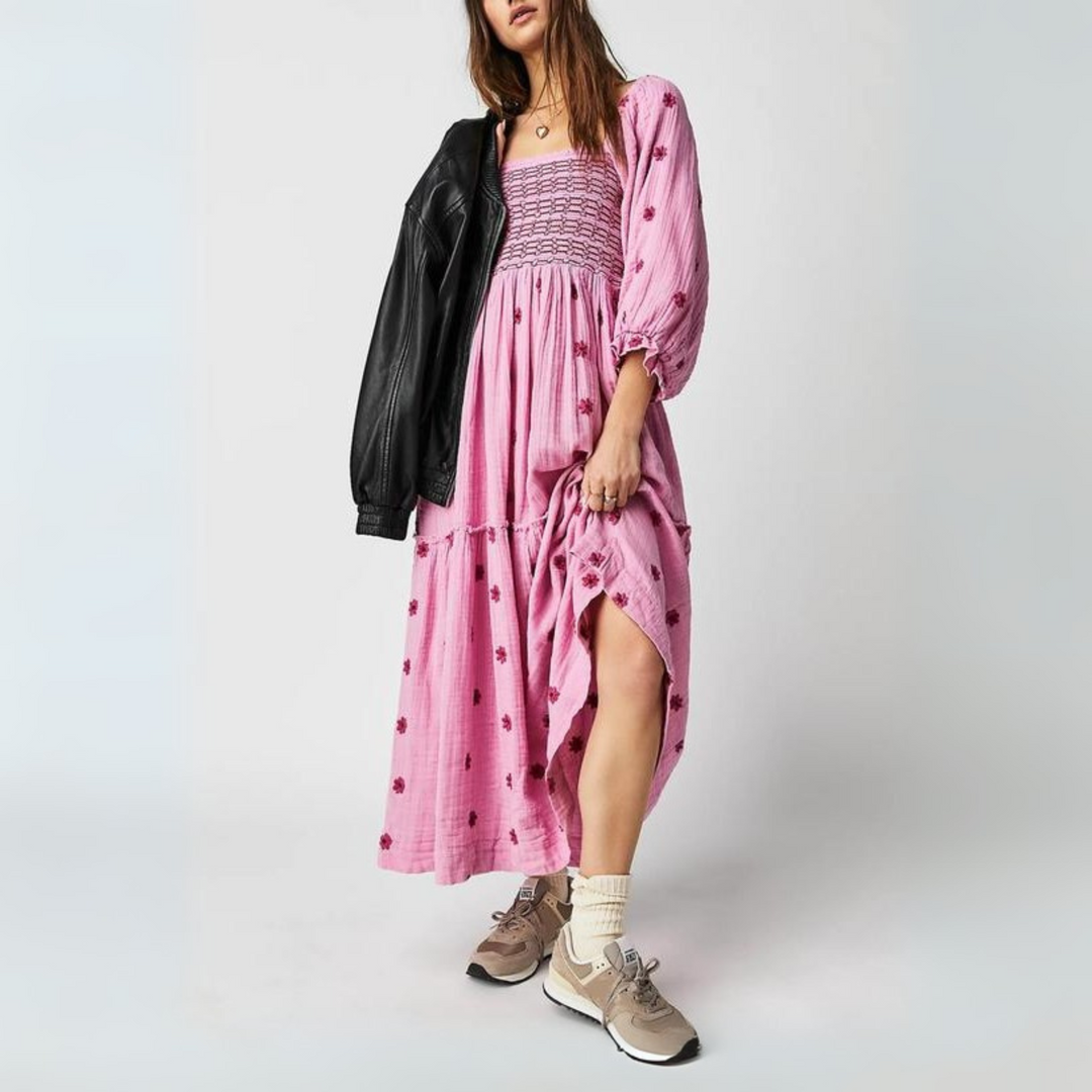 MOIRA™ - Cozy Floral Lantern Sleeve Maxi Dress with Square Neck