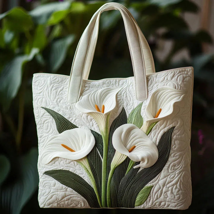 Bolso Artesanal Acolchado - Lirios Blancos