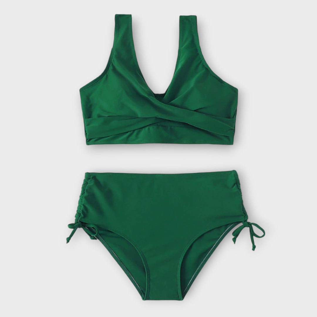 Bikini verde con top de escote cruzado para mujer