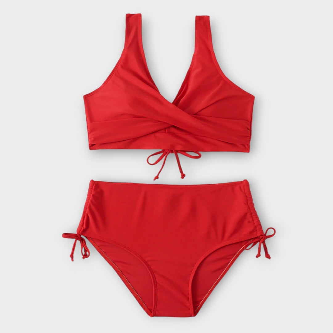 Bikini verde con top de escote cruzado para mujer
