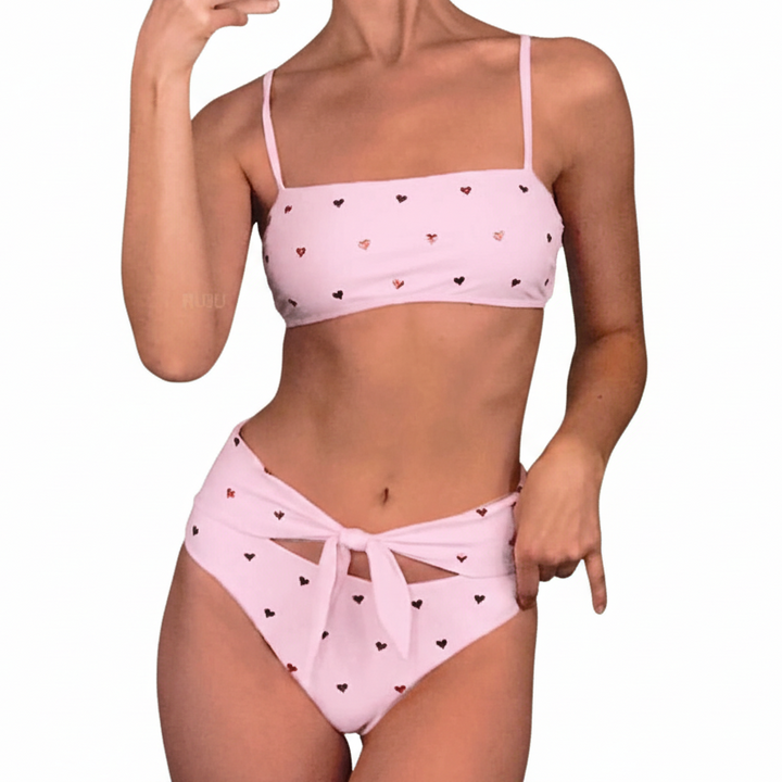 Bikini rosa con estampado de corazones para mujer