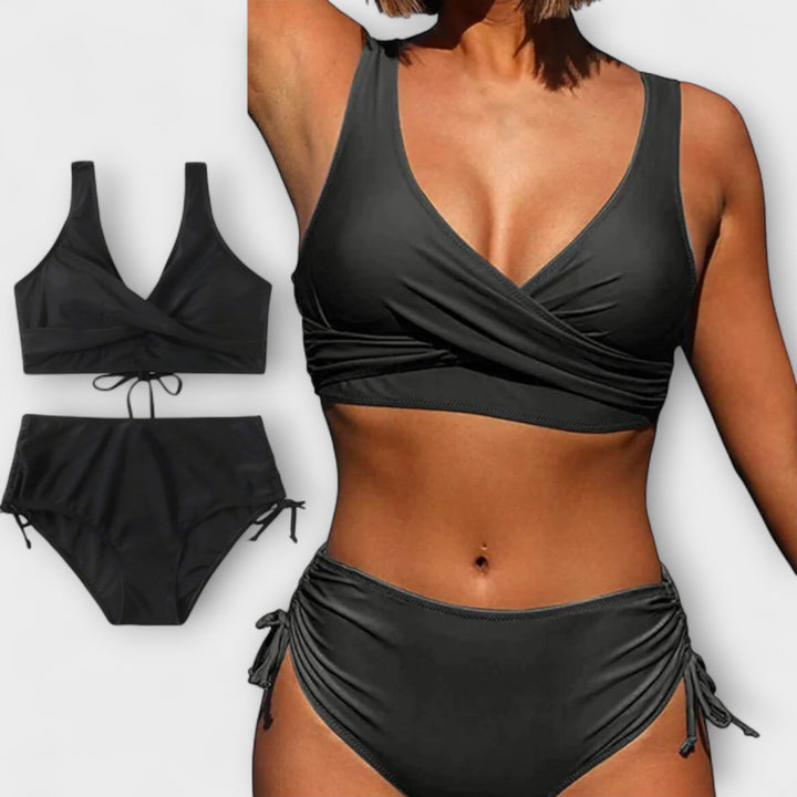 Bikini verde con top de escote cruzado para mujer