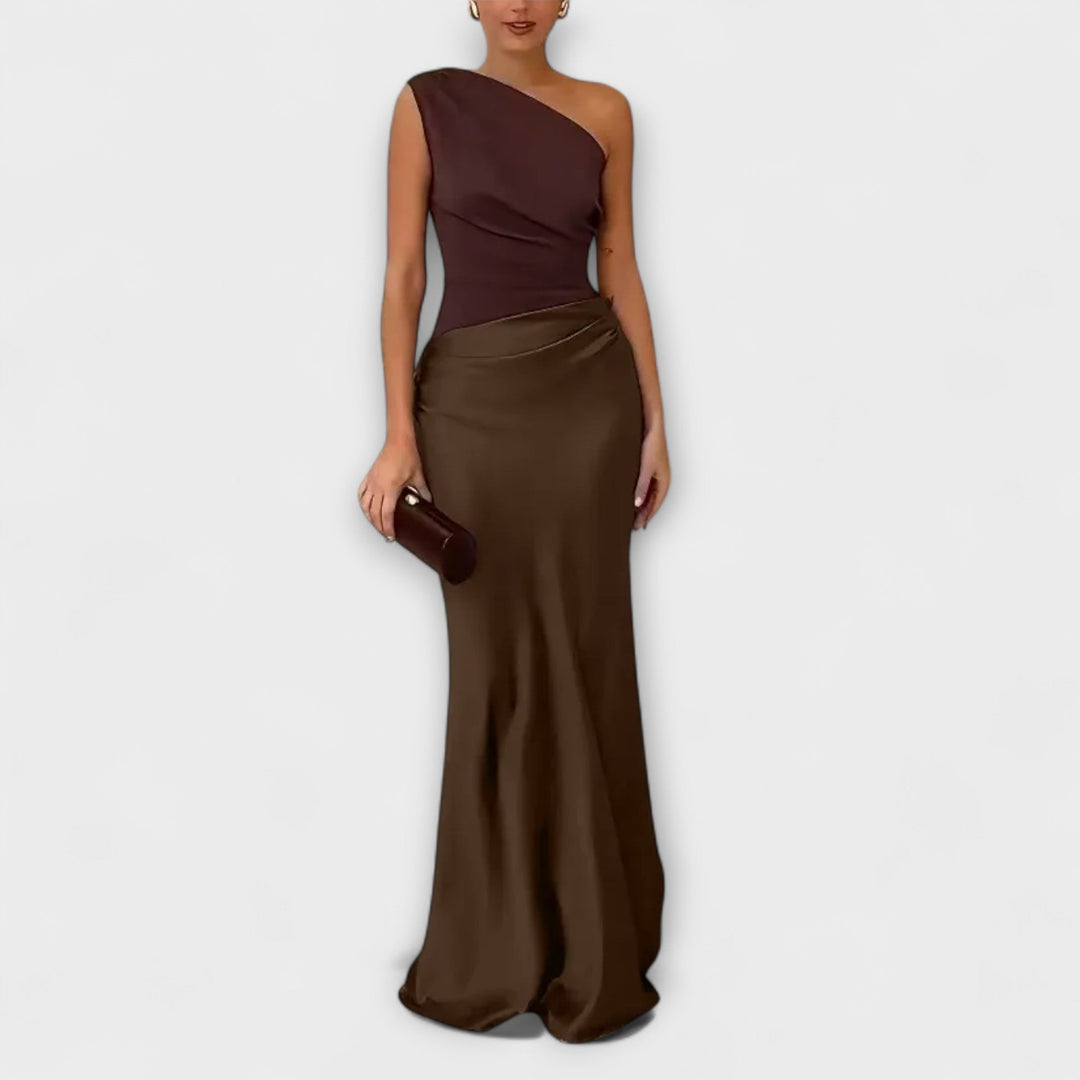 Vestido de Noche Maxi de Un Hombro Plisado