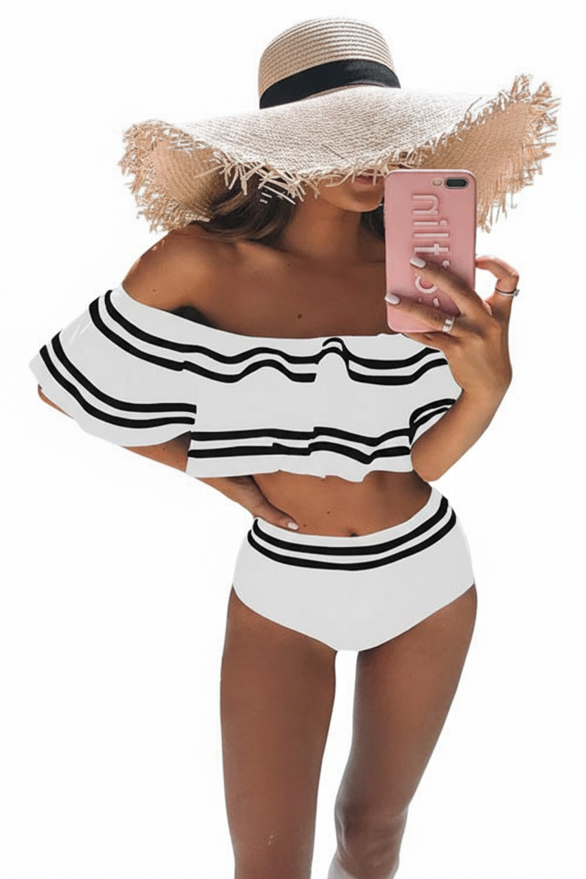 Conjunto de Bikini sin Mangas con Volantes – Elegancia Veraniega