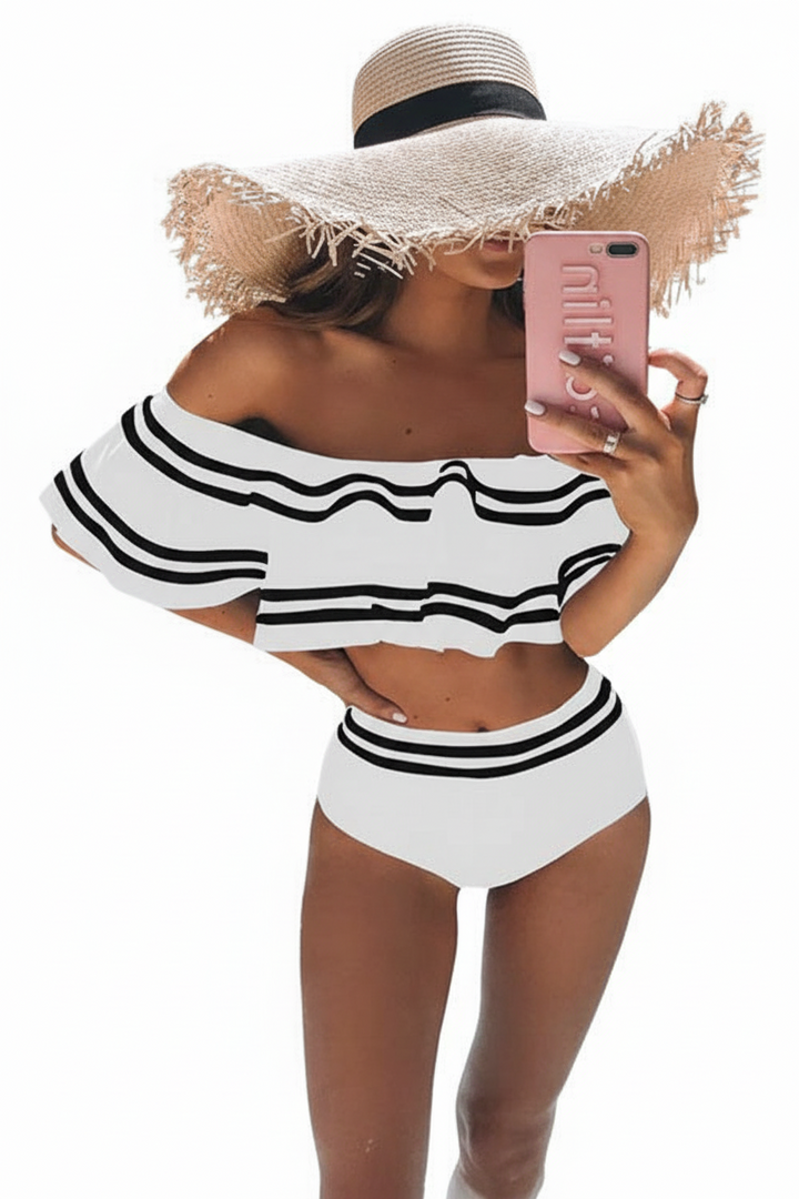 Conjunto de Bikini sin Mangas con Volantes – Elegancia Veraniega