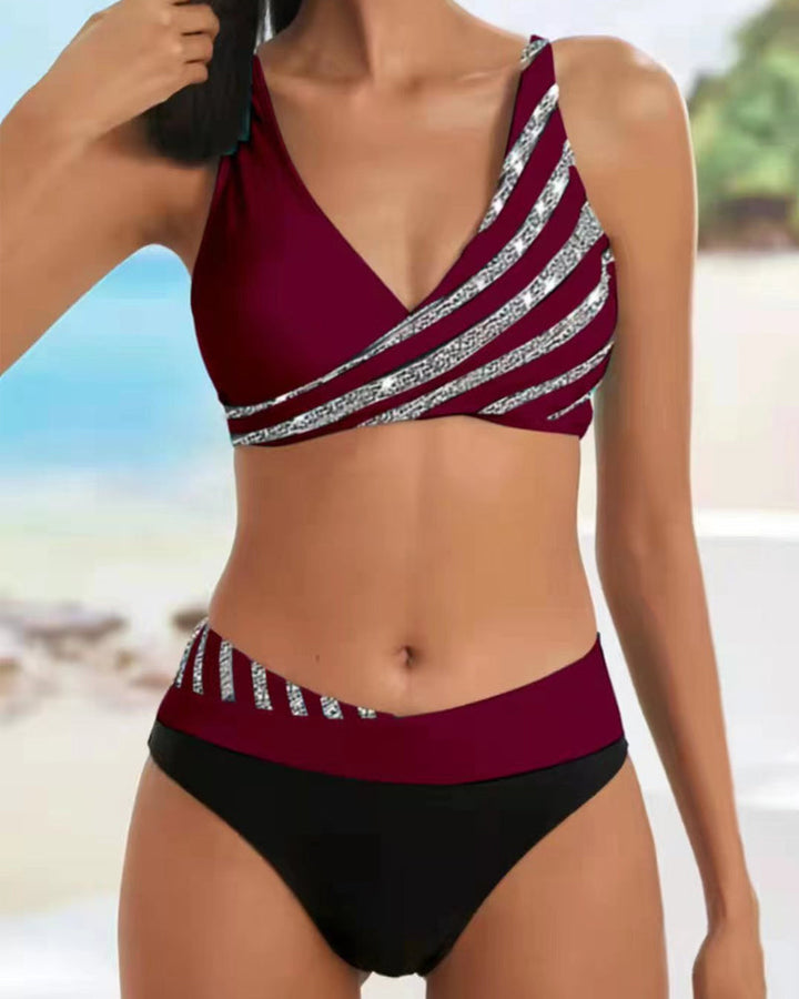 Bikini de estampado barroco en tonos cálidos y talle alto para mujer