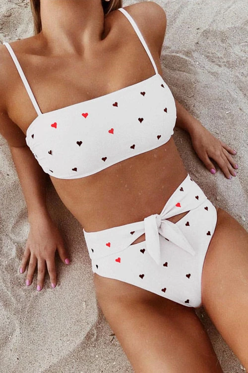 Bikini rosa con estampado de corazones para mujer