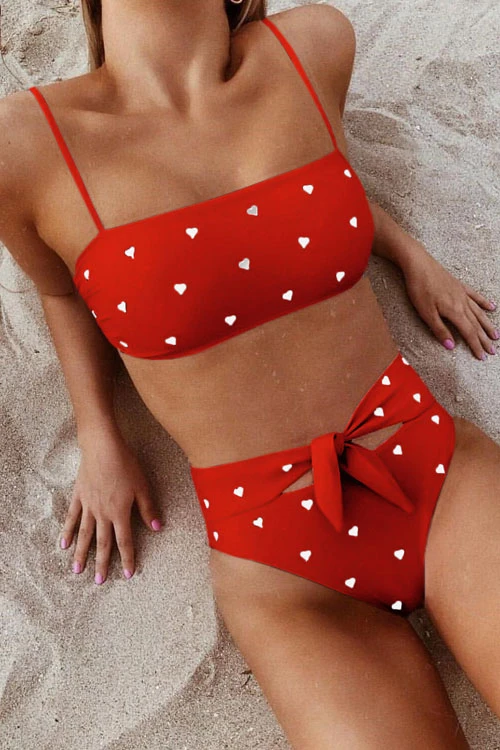 Bikini rosa con estampado de corazones para mujer