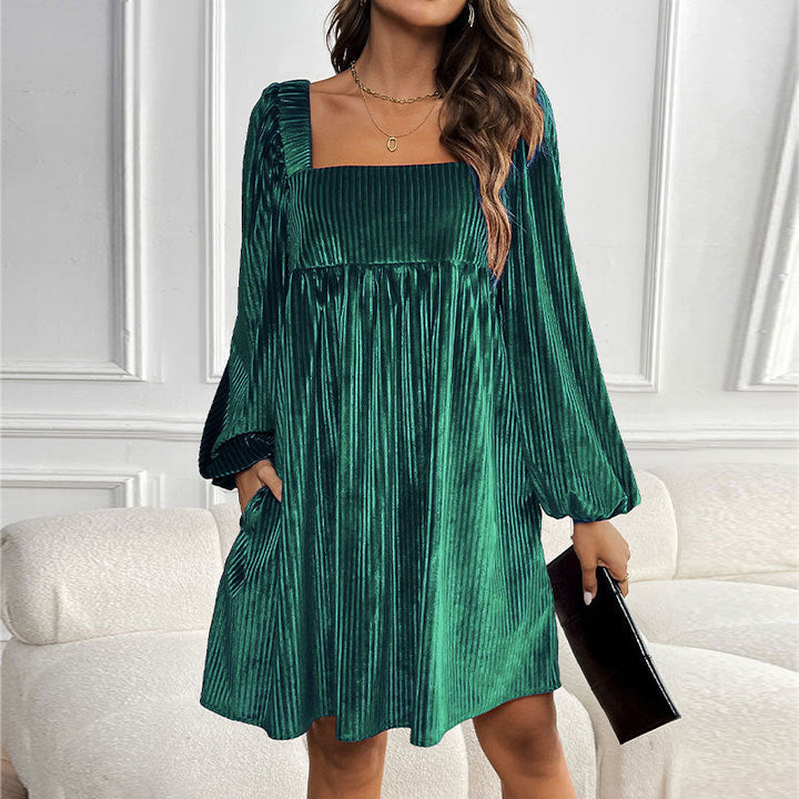 KEYZI™ - Comfy Solid Bishop Sleeve Square Neck Mini Dress