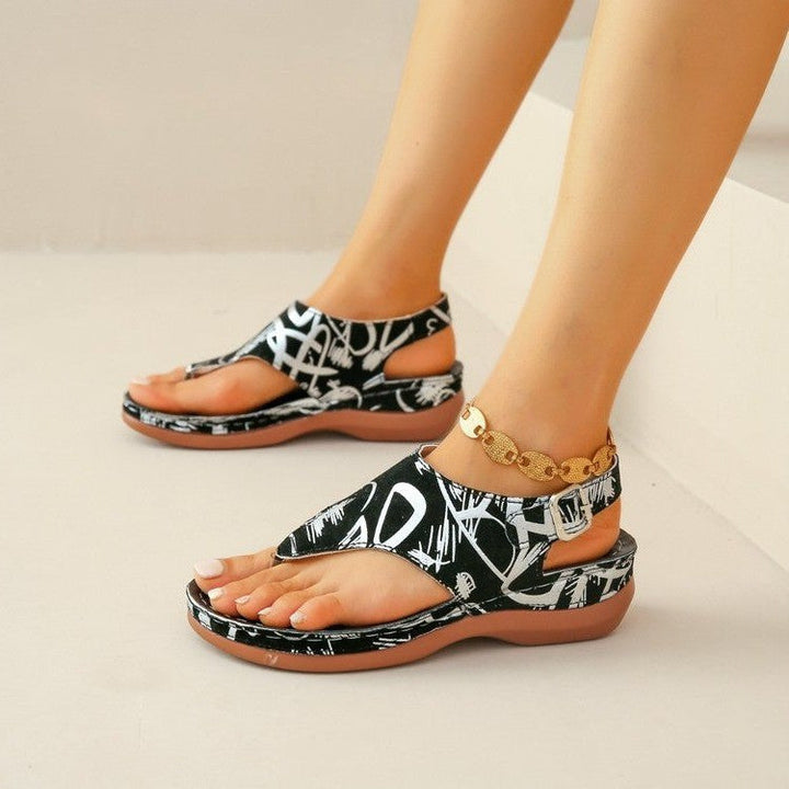 Sandalia de dedo con estampado floral para mujer