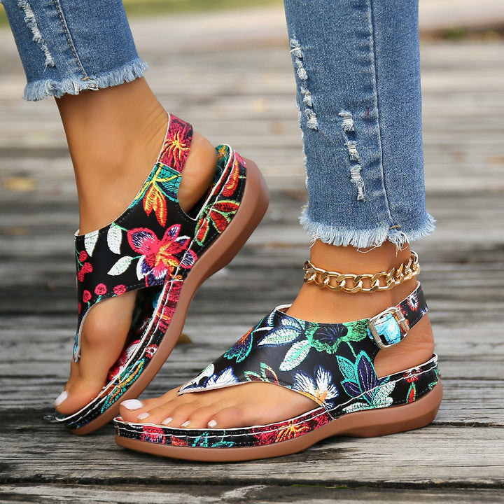Sandalia de dedo con estampado floral para mujer