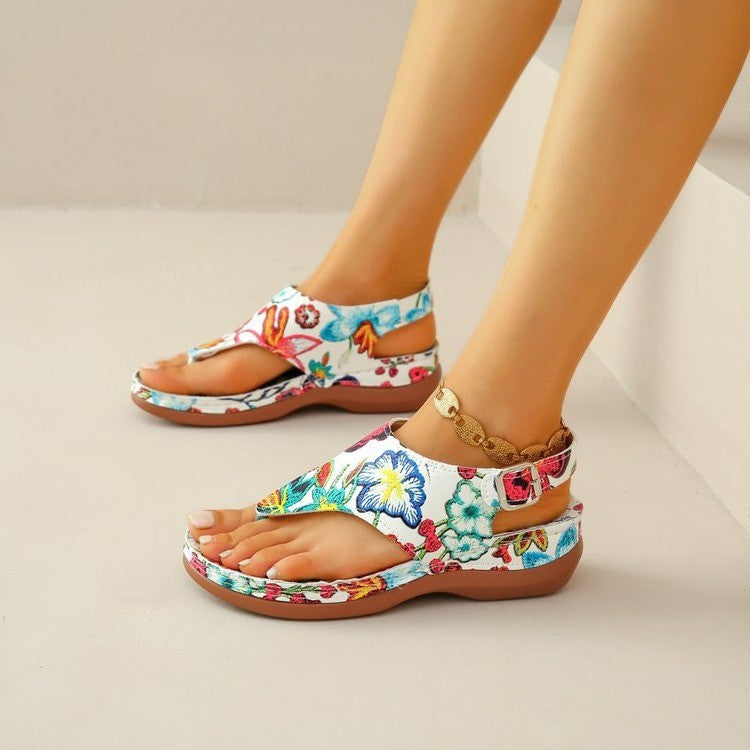 Sandalia de dedo con estampado floral para mujer
