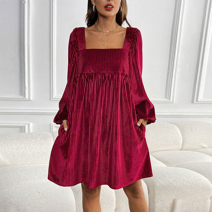 KEYZI™ - Comfy Solid Bishop Sleeve Square Neck Mini Dress