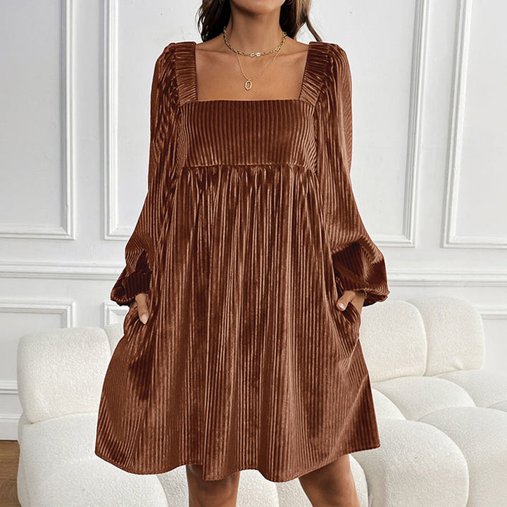 KEYZI™ - Comfy Solid Bishop Sleeve Square Neck Mini Dress