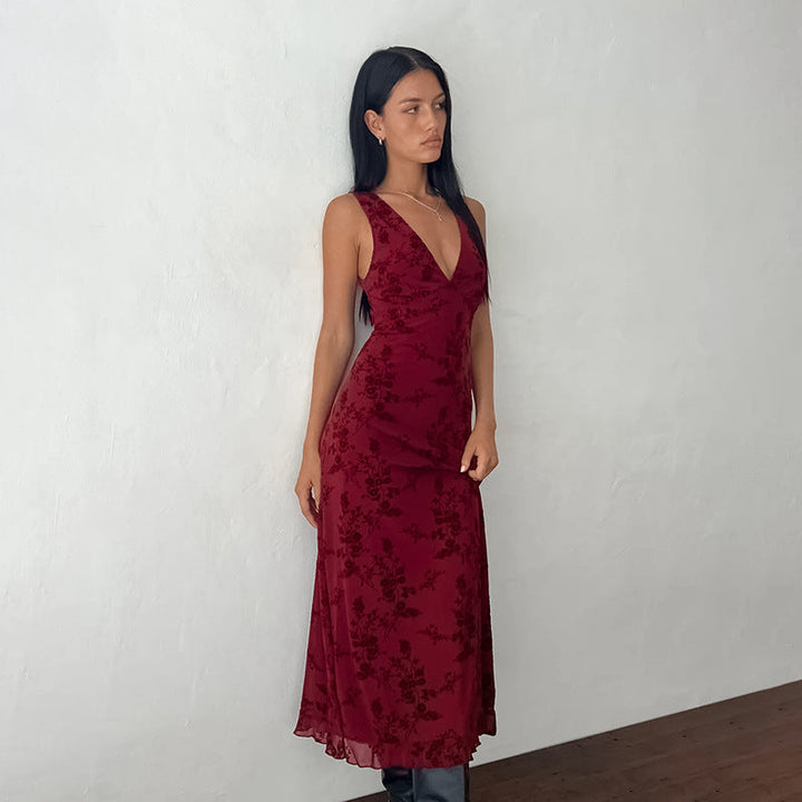 LARA™ - Elegant Floral V-Neck Sleeveless Maxi Dress