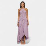 Vestido Midi Lila Fluido con Volantes