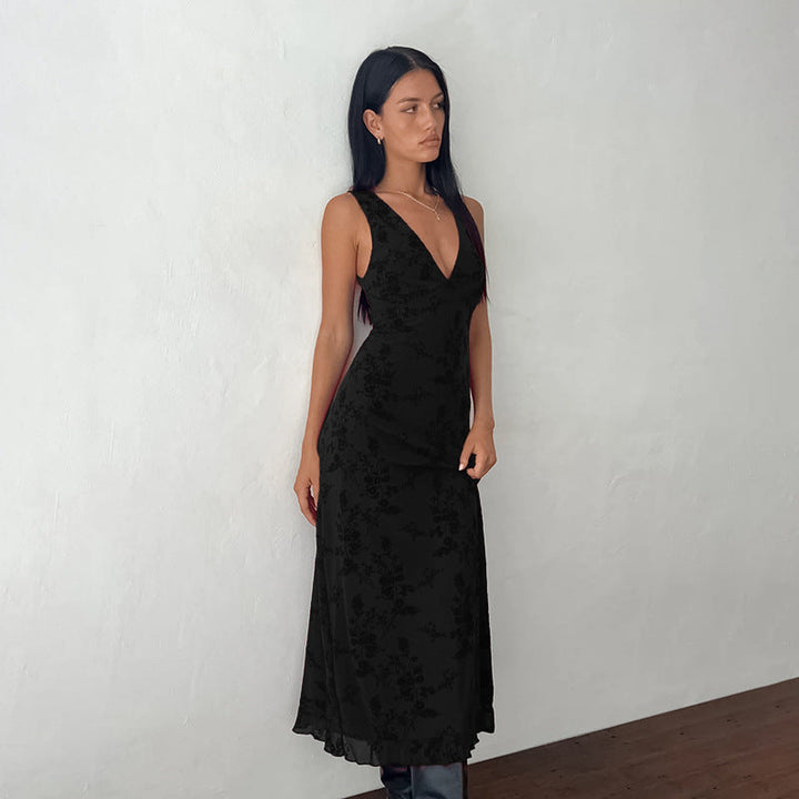LARA™ - Elegant Floral V-Neck Sleeveless Maxi Dress