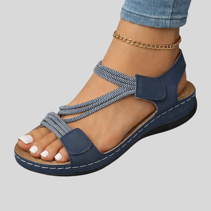 Sandalia plana elástica con velcro para mujer