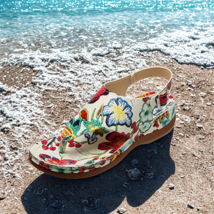 Sandalia de dedo con estampado floral para mujer