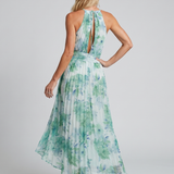 Adriana | Vestido Midi de Patrón Floral con Pliegues y Cuello Halter
