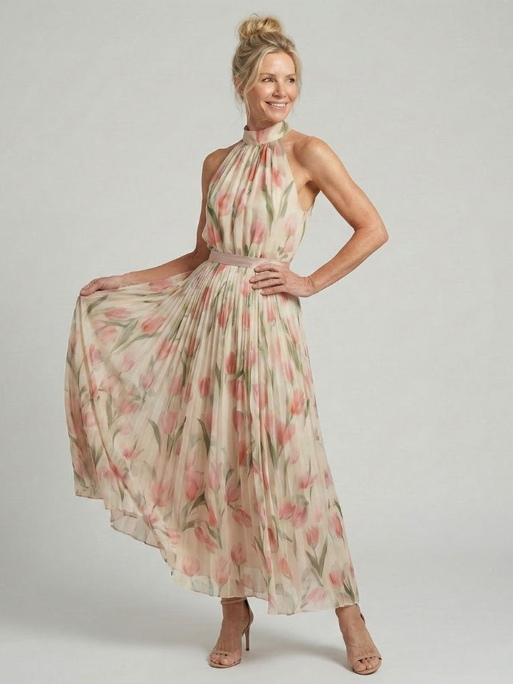 Esperanza | Vestido Midi Floral con Cuello Halter