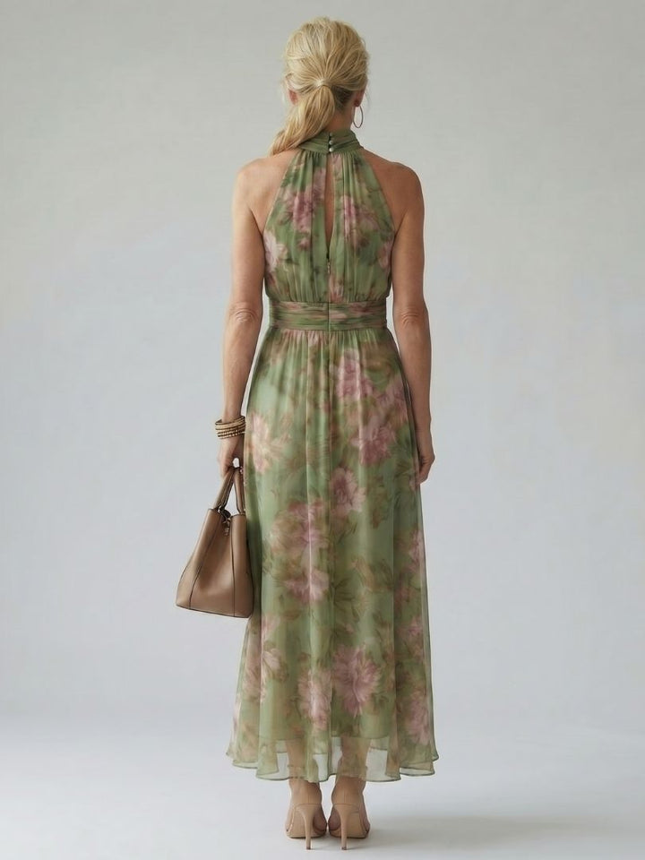 Dolores | Vestido Midi con Cuello Halter Fruncido