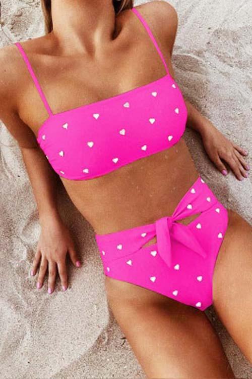 Bikini rosa con estampado de corazones para mujer