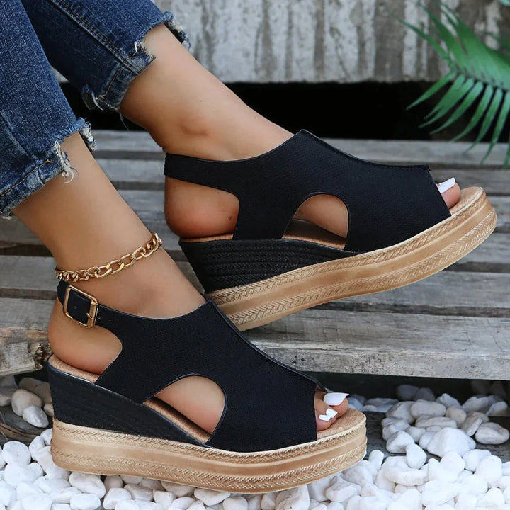Sandalia de cuña peep-toe para mujer