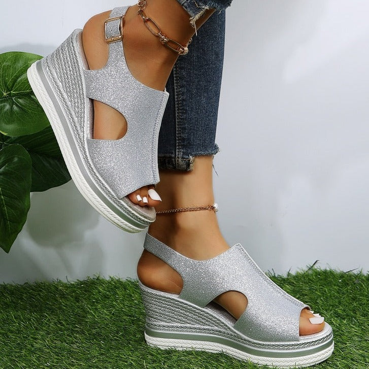 Sandalia de cuña peep-toe para mujer