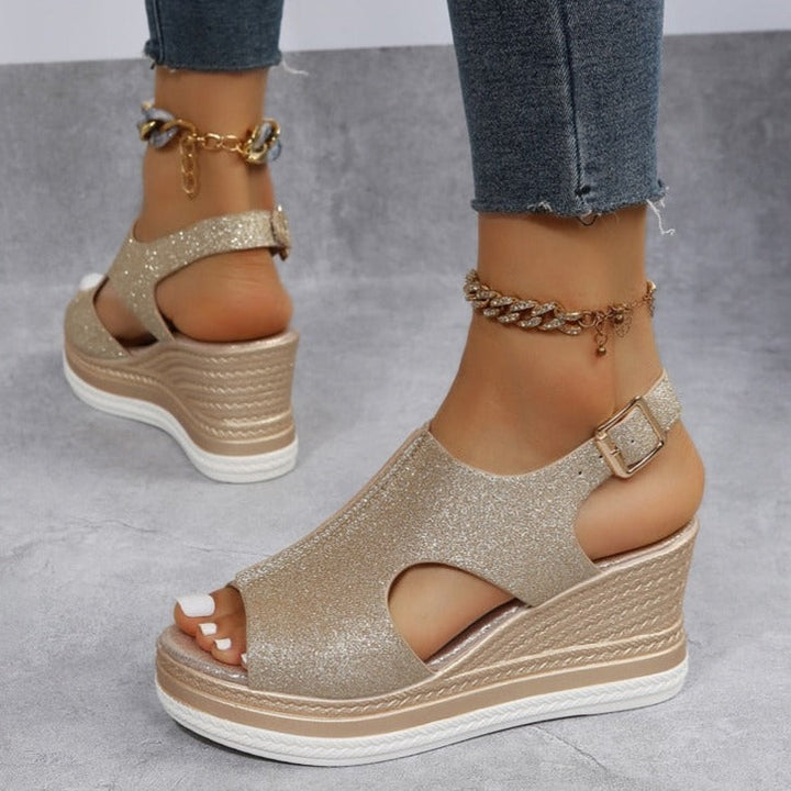 Sandalia de cuña peep-toe para mujer