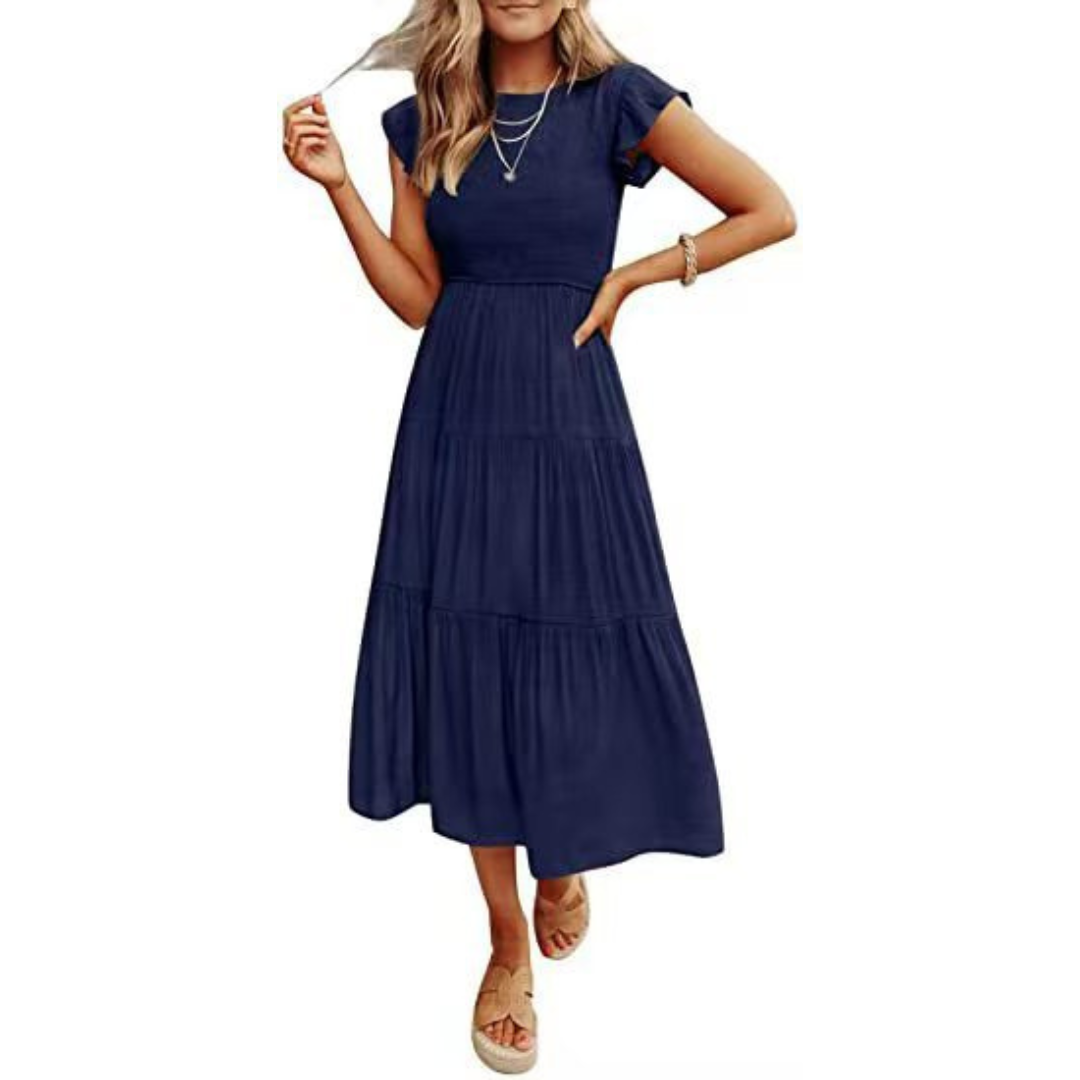 KRISELLE™ - Chic Midi Dress with Elegant Flutter Sleeves