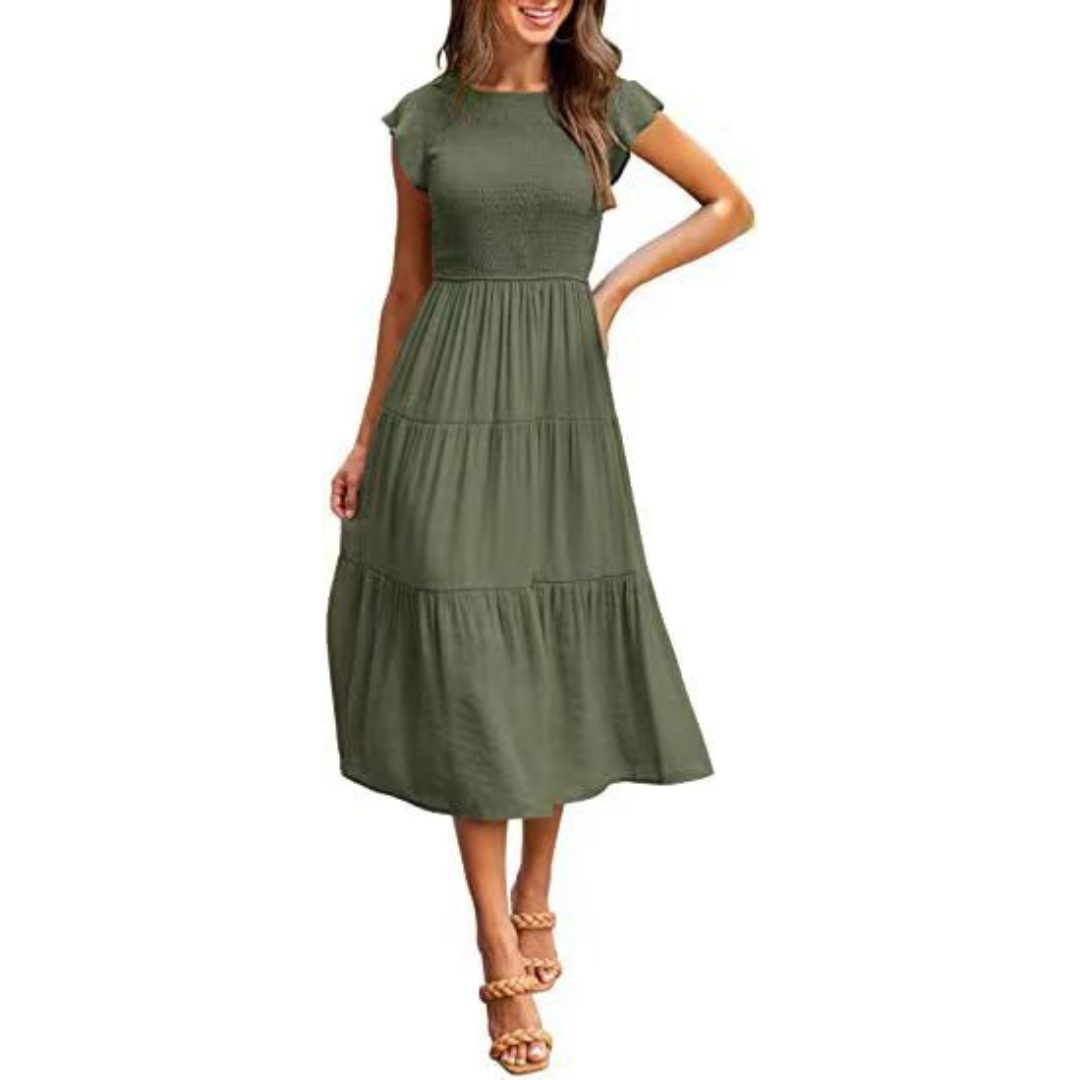 KRISELLE™ - Chic Midi Dress with Elegant Flutter Sleeves