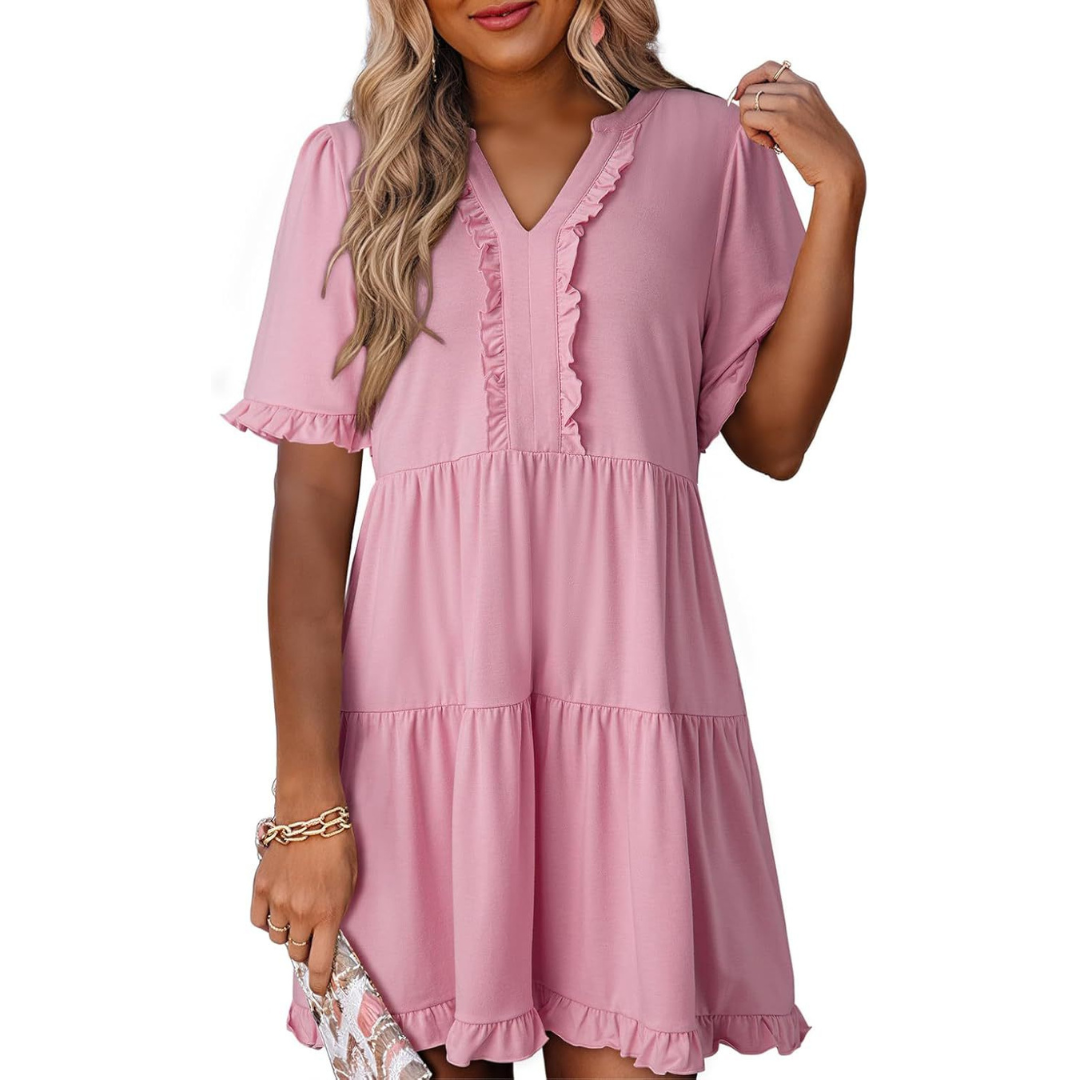 SHAILA™ - Relaxed V-Neck Mini Dress