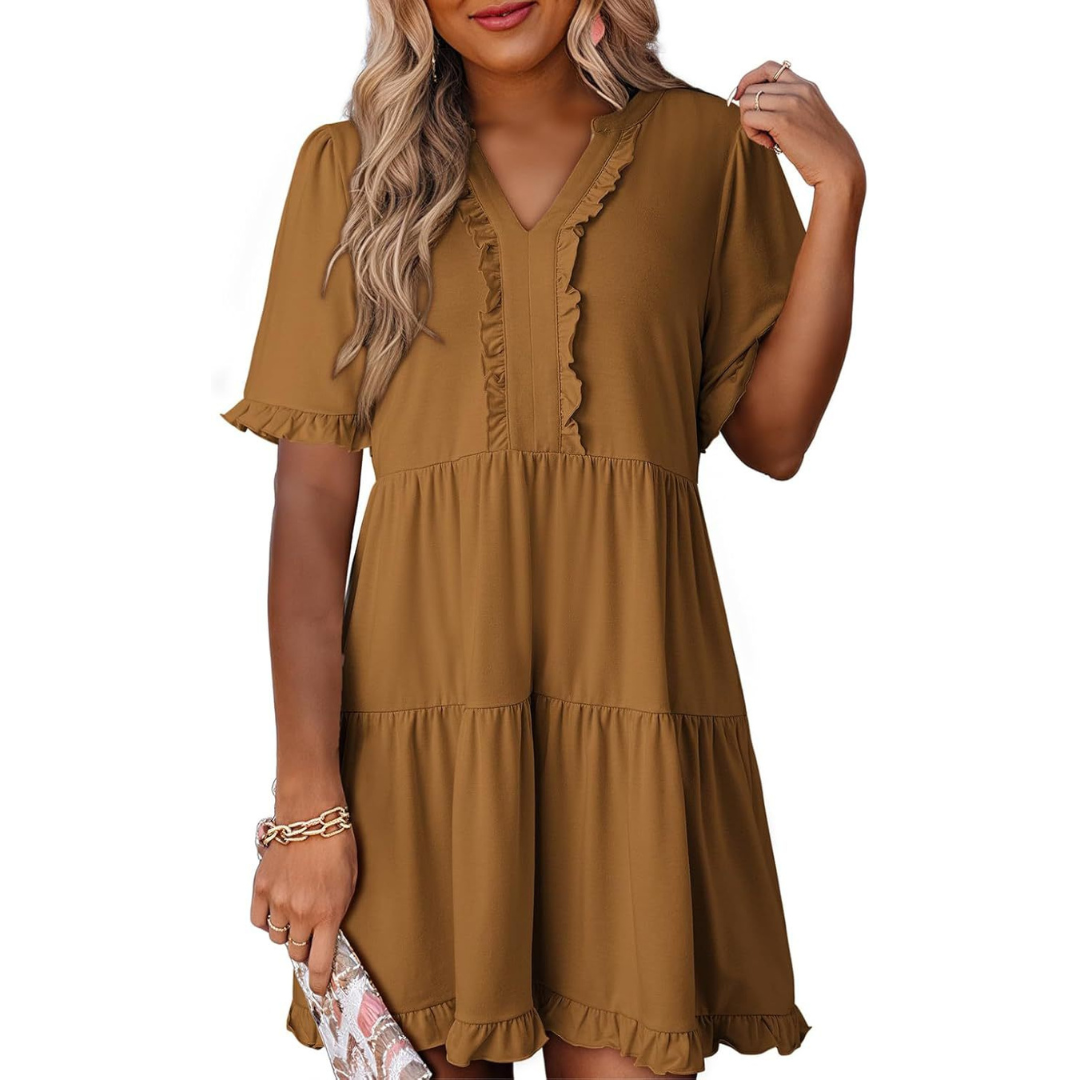 SHAILA™ - Relaxed V-Neck Mini Dress